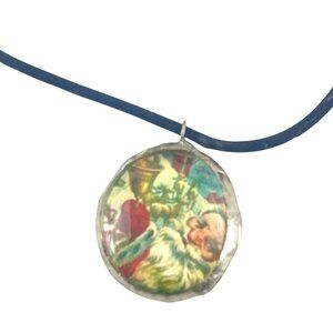 Vintage-Inspired Santa Pendant Necklace Adjustable Blue Cord Festive